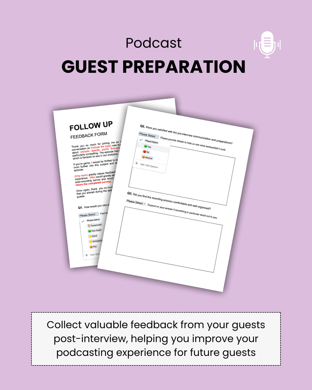 Podcast guest feedback form template for post-episode follow-up