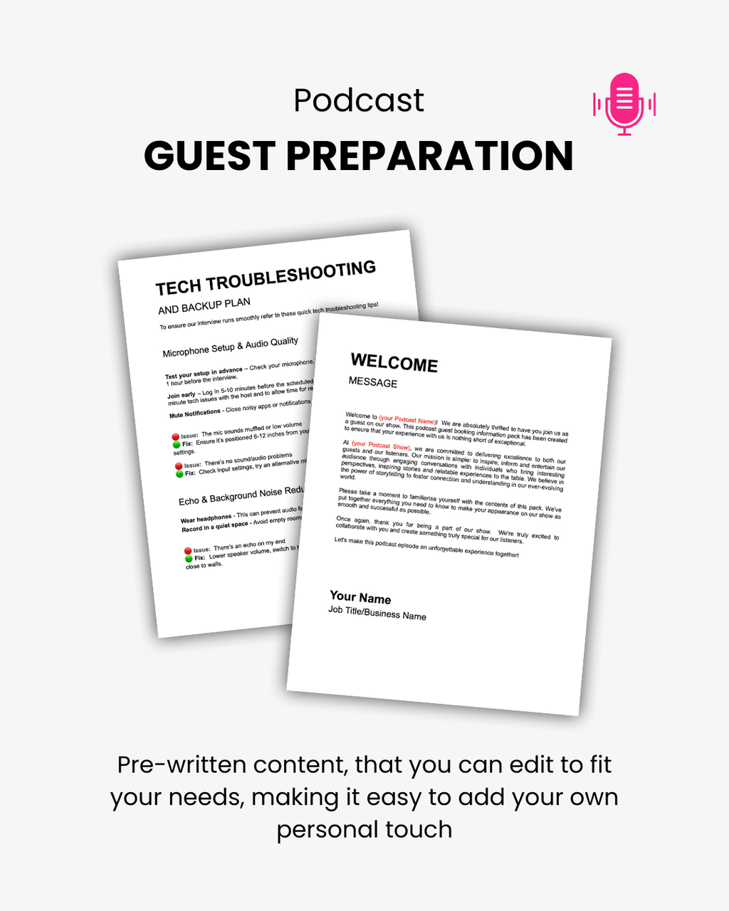 Podcast guest management template with welcome email example and tech troubleshooting guide