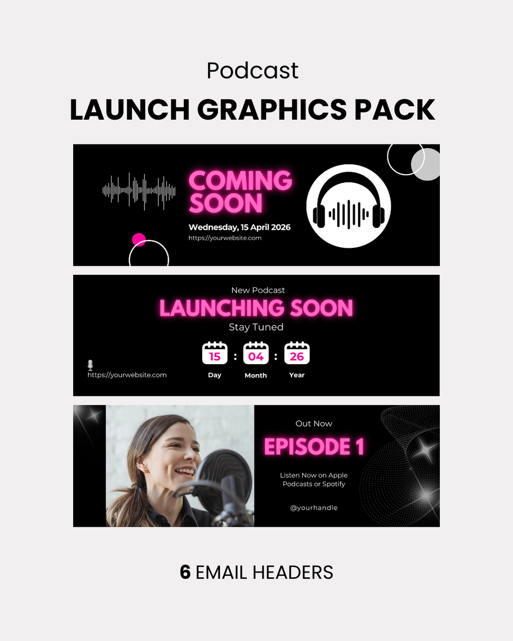 Email header graphics for podcast launch
