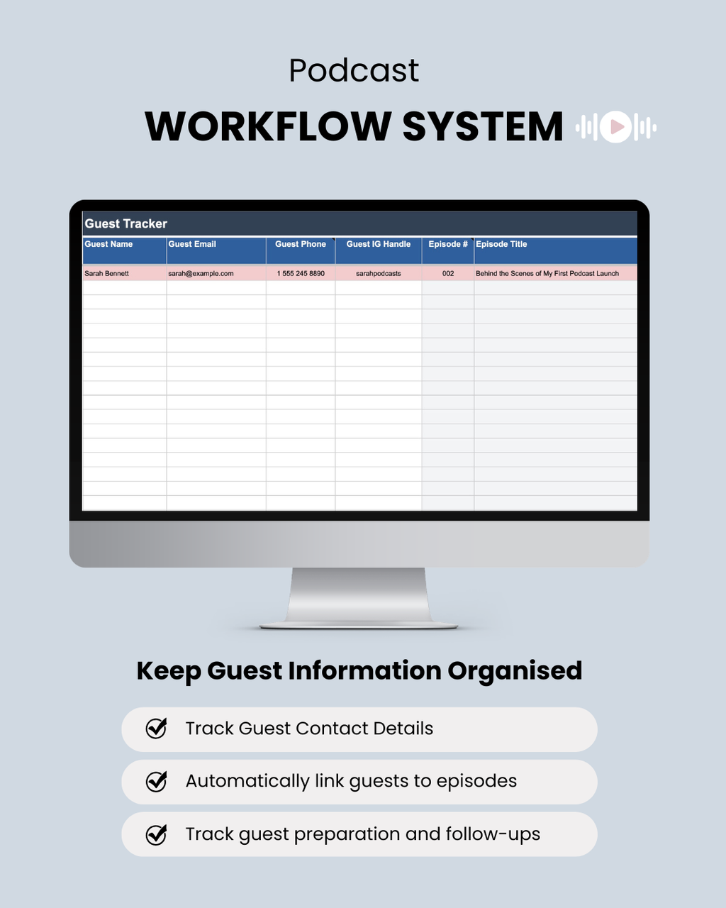 Podcast guest tracker spreadsheet template
